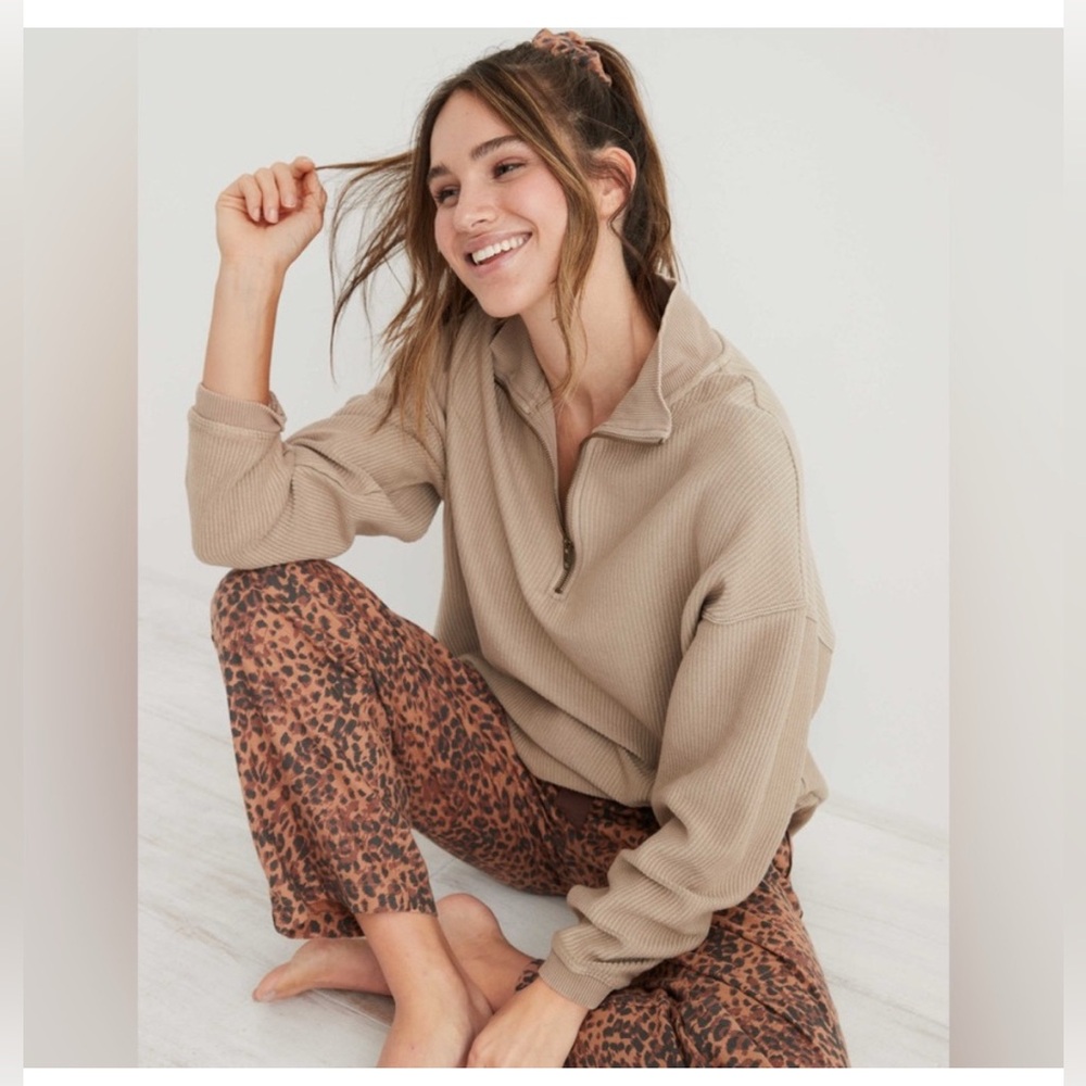 Aerie Good Vibes Corded Oversized Quarter Zip in Beach More, Size Small